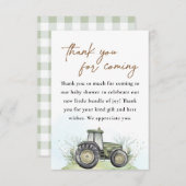 編集可能グリーントラクターファームベビースシャワー サンキューカード (正面/裏面)