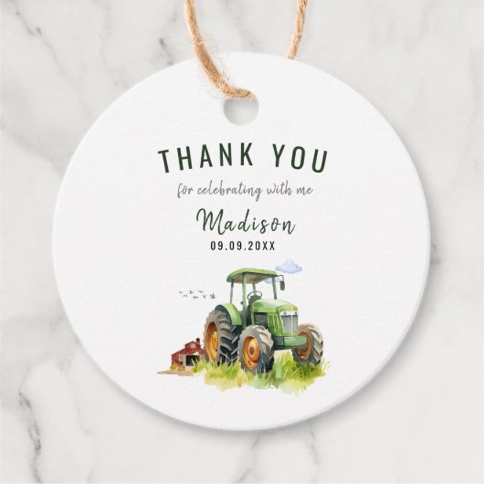 編集可能グリーントラクター誕生日 フェイバータグ (正面)