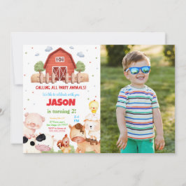 編集可能グリーンファーム誕生日パーティーの写真 招待状