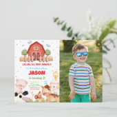 編集可能グリーンファーム誕生日パーティーの写真 招待状 (スタンド正面)