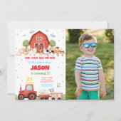 編集可能グリーンファーム誕生日パーティーフォト 招待状 (正面)