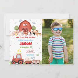 編集可能グリーンファーム誕生日パーティーフォト 招待状