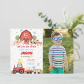 編集可能グリーンファーム誕生日パーティーフォト 招待状 (スタンド正面)