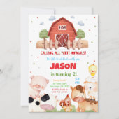 編集可能グリーンファーム誕生日パーティー 招待状 (正面)