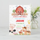 編集可能グリーンファーム誕生日パーティー 招待状 (スタンド正面)