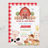 編集可能グリーンファーム誕生日パーティー 招待状 (正面/裏面)
