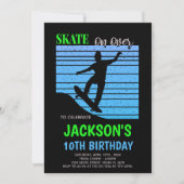 編集可能グリーン&ブルースケーターパーティー招待状 招待状 (正面)