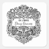 編集可能ケルト結び目模様と鳥の蔵書票シール スクエアシール (正面)