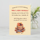 編集可能ケーキとベリー誕生日 招待状 (スタンド正面)