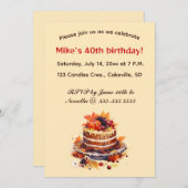 編集可能ケーキとベリー誕生日 招待状 (正面/裏面)