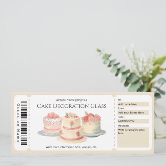 編集可能ケーキデコレーションクラスギフト証明書 招待状 (スタンド正面)