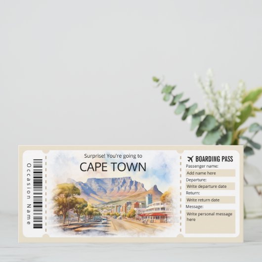 編集可能ケープタウン飛行機チケットケープタウントリップ 招待状 (スタンド正面)