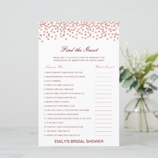 編集可能ゲストの検索ブライダルシャワーゲーム (スタンド正面)