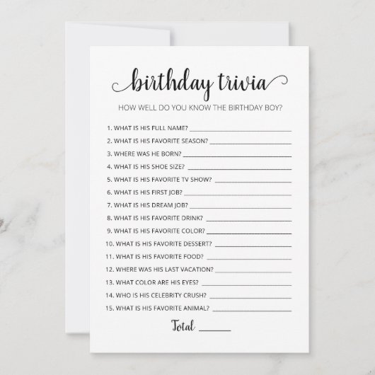 編集可能ゲーム誕生日トリビア誕生日パーティーカード 招待状 (正面)