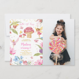 編集可能ゴールデンフェアリー誕生日写真 招待状