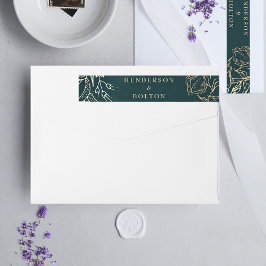 編集可能ゴールドフォイル&エメラルドグリーンリース結婚ズ ラップアラウンドラベル