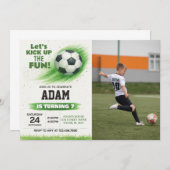 編集可能サッカーパーティの招待状(写真あり) 招待状 (正面/裏面)