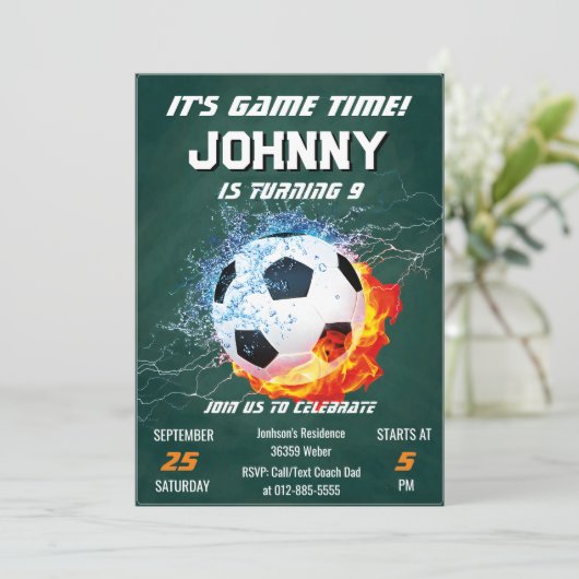 編集可能サッカー誕生日パーティーの招待 招待状 (スタンド正面)