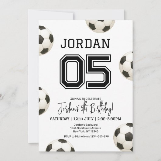 編集可能サッカー誕生日ボホサッカーサッカーボーイ 招待状 (正面)