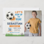 編集可能サッカー誕生日写真 招待状 (正面)