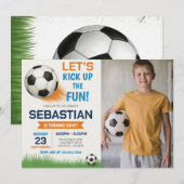 編集可能サッカー誕生日写真 招待状 (正面/裏面)