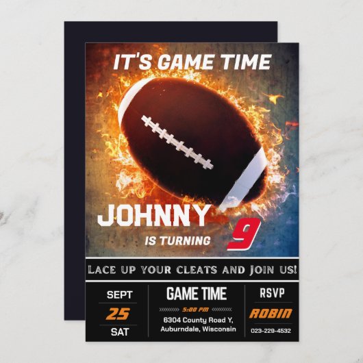 編集可能サッカー誕生日招待状 招待状 (正面/裏面)