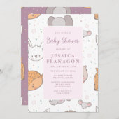 編集可能サファリジャングル動物ピンクベビーシャワー 招待状 (正面/裏面)