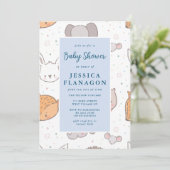 編集可能サファリジャングル動物ブルーベビーシャワー 招待状 (スタンド正面)