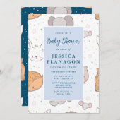 編集可能サファリジャングル動物ブルーベビーシャワー 招待状 (正面/裏面)