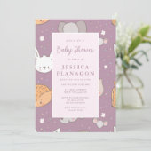 編集可能サファリ動物ジャングルピンクベビーシャワー 招待状 (スタンド正面)