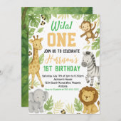 編集可能サファリ誕生日招待状 招待状 (正面/裏面)