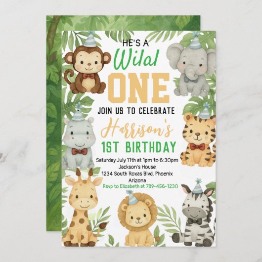 編集可能サファリ誕生日招待状 招待状 (正面/裏面)