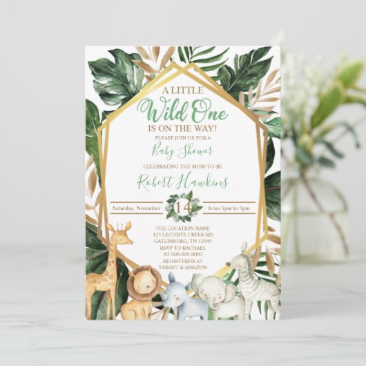 編集可能サファリ赤ちゃんシャワー招待ボーイ 招待状 (スタンド正面)