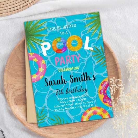 編集可能サマースイムパーティー招待状 子供へ 招待状