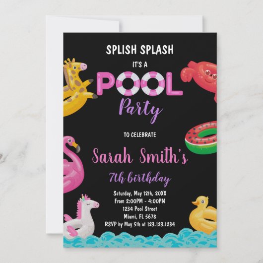 編集可能サマースイムパーティー招待状 招待状 (正面)