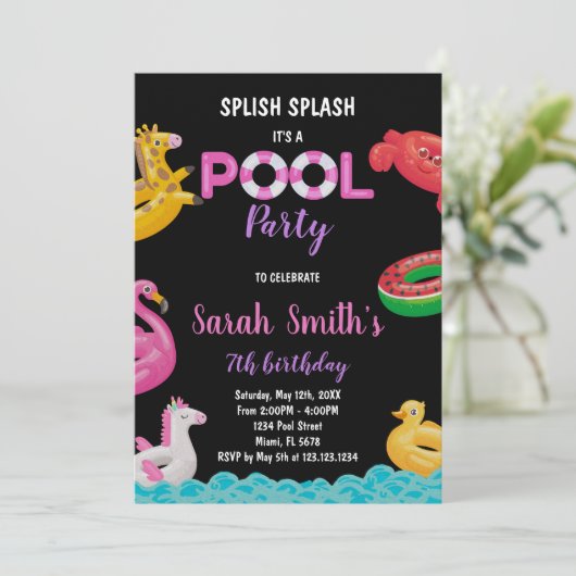 編集可能サマースイムパーティー招待状 招待状 (スタンド正面)