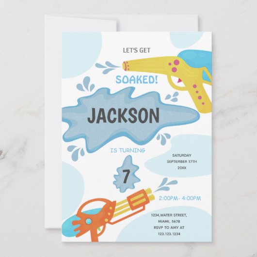 編集可能サマースプラッシュパーティー招待状 招待状 (正面)