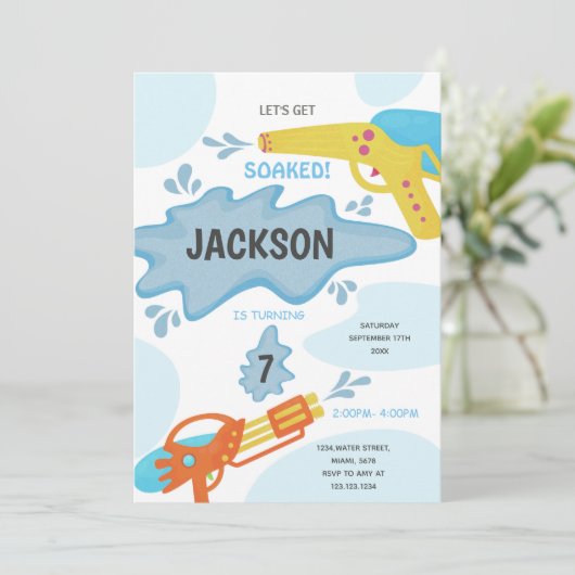 編集可能サマースプラッシュパーティー招待状 招待状 (スタンド正面)