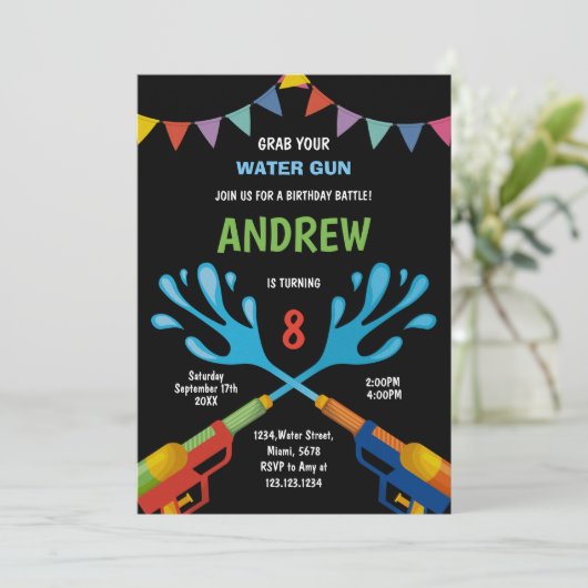 編集可能サマースプラッシュパーティー招待状 招待状 (スタンド正面)