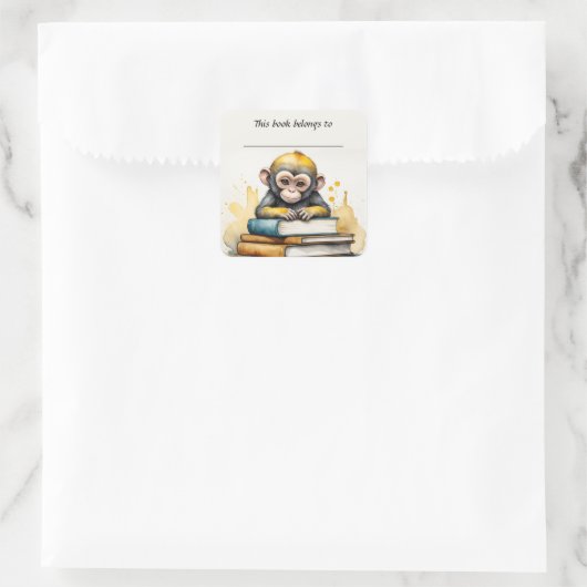 編集可能サルとブック蔵書票シール スクエアシール (バッグ)