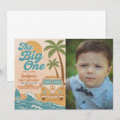 編集可能サーフィンザ・ビッグ・ワン・ボーイ1st誕生日 招待状 (正面/裏面)