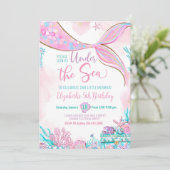 編集可能ザシーパープルティール(緑がかった色)リトルマーメイド 招待状 (スタンド正面)