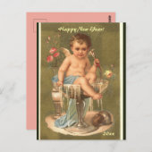 編集可能シャンパンケルビハッピーニューイヤー ポストカード (正面/裏面)