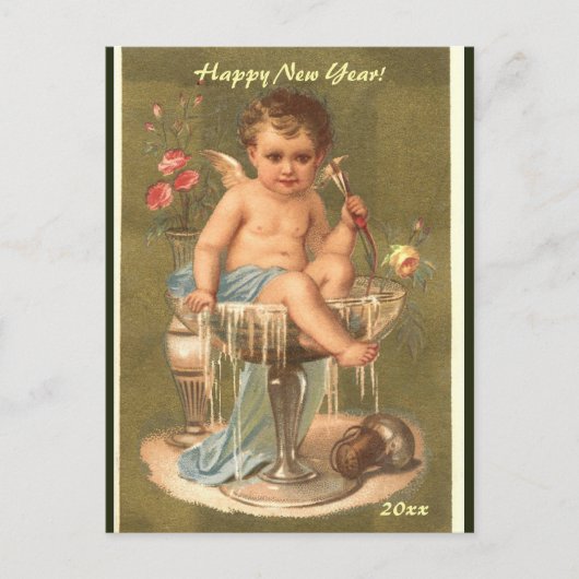 編集可能シャンパンケルビハッピーニューイヤー ポストカード (正面)