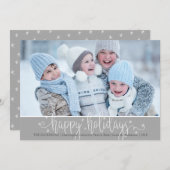 編集可能シルバーグレー&ホワイトハッピーホリデーズスクリプト シーズンカード (正面/裏面)