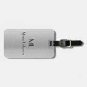 編集可能シルバーブラシ仕上げ金属デザイン ラゲッジタグ (正面横)