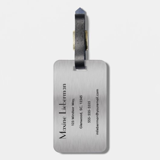 編集可能シルバーブラシ仕上げ金属デザイン ラゲッジタグ (裏面縦)