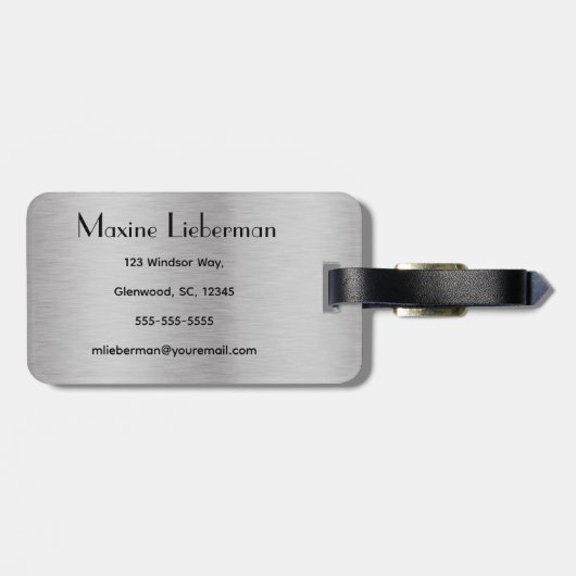 編集可能シルバーブラシ仕上げ金属デザイン ラゲッジタグ (裏面横)