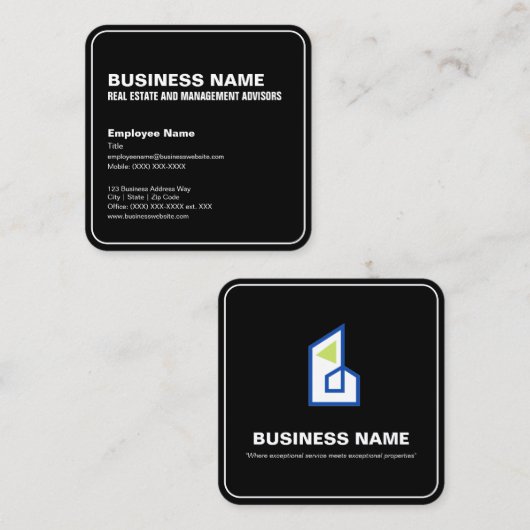 編集可能シンプルなモダンプロフェッショナル スクエア名刺 (正面/裏面)