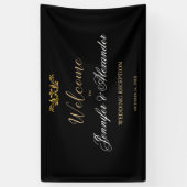 編集可能シンプルな高級ブラック金ゴールドウェルカム結婚ズ 横断幕 (縦)